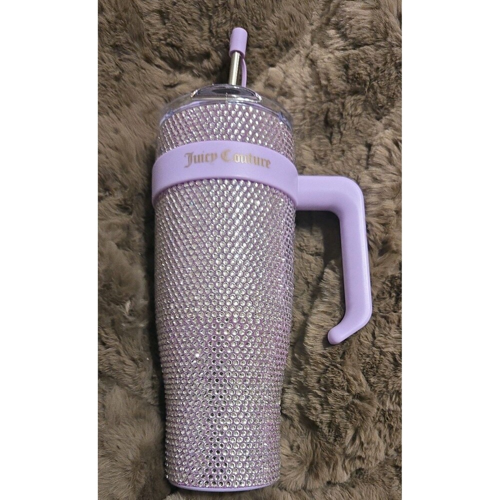 Juicy Couture 40 Oz Purple Rhinestone Hot/Cold Tumbler Brand New Lilac Topper
